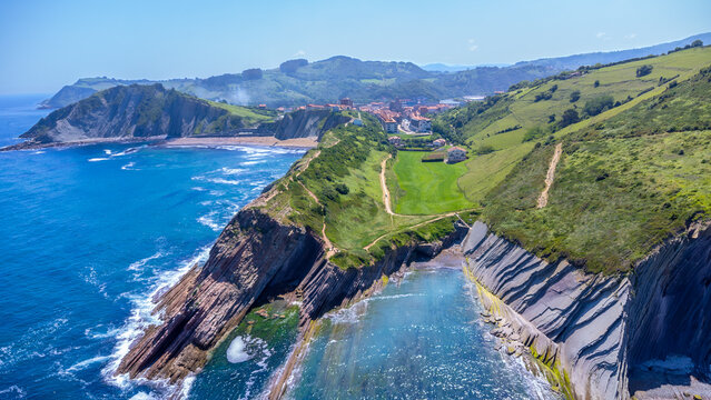 Breathtaking flysch cliffs defining zumaia coastline in basque country, spain