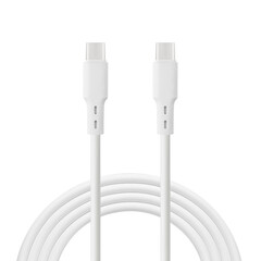 white cable for charging and synchronization with Type – C and Type – C connectors on a white...