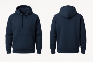 Navy blue hoodie mockup set showing front and back views on white background