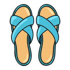 Blue criss cross sandals, summer slippers, casual slip-on flats. Cartoon vector illustration on white background. 