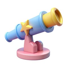 Cute cartoon telescope with star 3d render