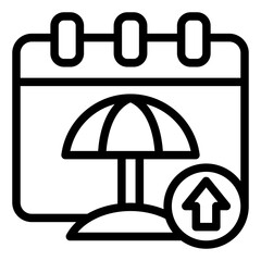 calendar beach outline icon for high season holiday