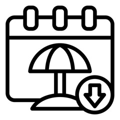 calendar umbrella outline icon for off season holiday