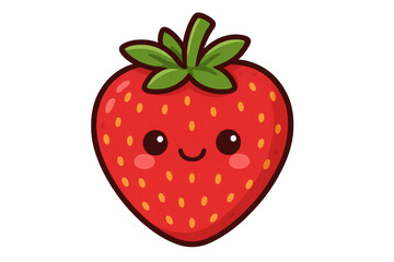 Obraz premium Kawaii strawberry character grinning with adorable expression, featuring playful cartoon-style face on clean