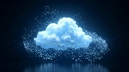 Animated cloud formation with particle effects reflecting in a dark water surface - Powered by Adobe