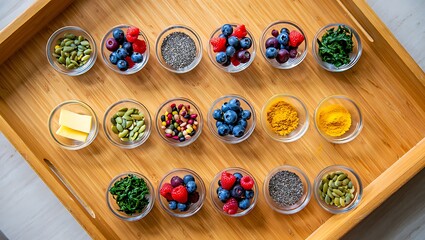 Fototapeta premium Healthy Breakfast Bowl Ingredients A Colorful Array of Superfoods