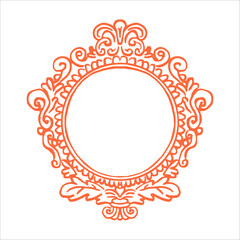 Highly detailed and decorative vintage frame vector hand-drawn illustration with ornate baroque-inspired patterns. Symmetrical design, circular center