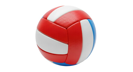 Volleyball Isolated on Transparent Background Red White and Blue with Detailed Texture Close-up Shot