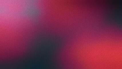 Grainy abstract gradient background, copy space. Scarlet red and crimson pink blurred lights on black backdrop. Digital noise effect. Lo-fi, analog, nostalgia, retro design, old, grunge texture paper