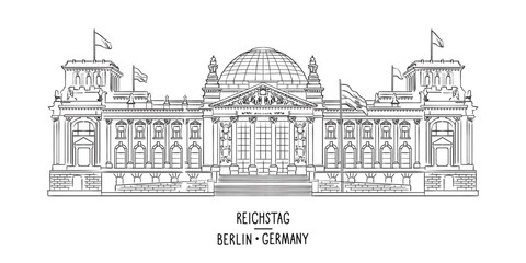 Germany hand drawn sights Reichstag building vector illustration