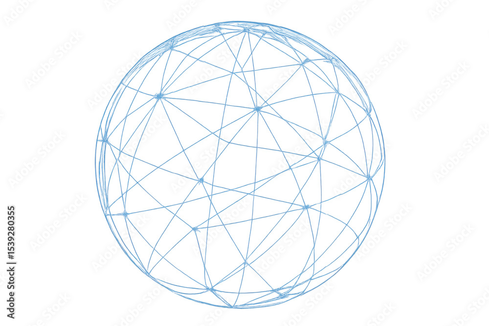 Poster light blue plexus sphere rotating on transparent background, creating an abstract representation of 