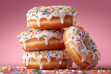 Stack of iced donuts with sprinkles