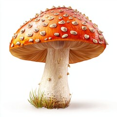 Vibrant Fly Agaric Mushroom Illustration, Toadstool Fungi on White Background