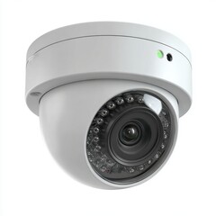 Modern White Security Dome Camera Close Up, Isolated on White