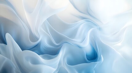 Fototapeta premium Abstract light blue and white fabric waves creating a soft flowing texture