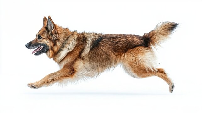 German Shepherd Dog Running, Action Shot on White Background