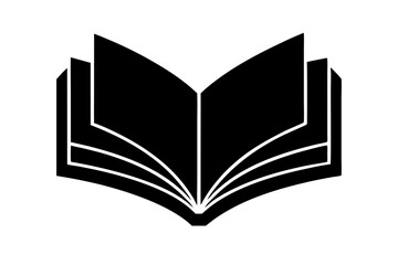 An isolated black and white vector illustration of an open book icon, perfect for conveying education, learning, and literature