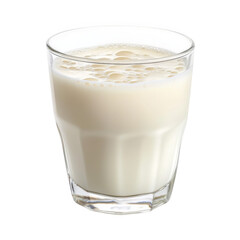 Close-up of a glass of fresh milk with reflection on transparent background