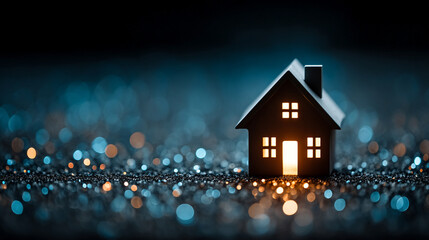 Abstract digital background featuring flowing binary code overlaid with sleek icons and elements representing smart home entertainment systems and futuristic security. The composition conveys advanced