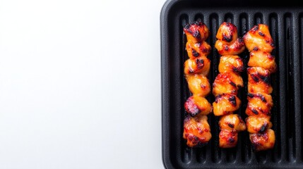 Grilled Chicken Skewers on Grill Pan with Copy Space