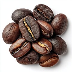 Fototapeta premium Close Up of Dark Roasted Coffee Beans - Isolated on White