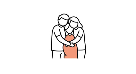 Fototapeta premium Illustration of a loving family of three embracing each other, with a sense of warmth and unity.