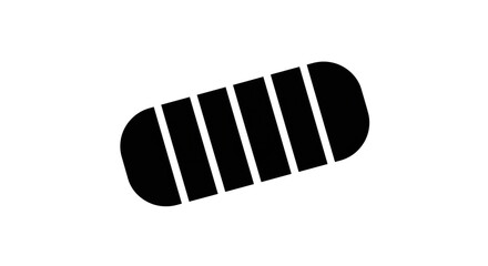 A black and white illustration of a battery symbol with vertical lines on a white background space