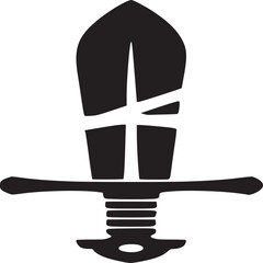 A simple black silhouette of a broken sword on a light beige background in a minimalist style