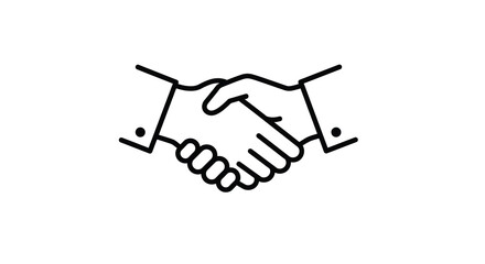 A minimalist line drawing depicting two hands engaged in a handshake on a white background plain style