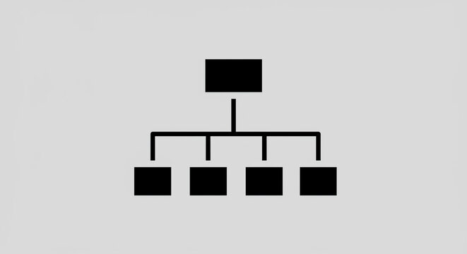 A simple black and white diagram showing a hierarchical structure with one top node and four sub nodes