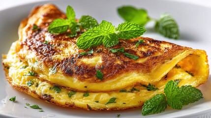 Gourmet Omelet with Fresh Mint, Food Presentation and Style