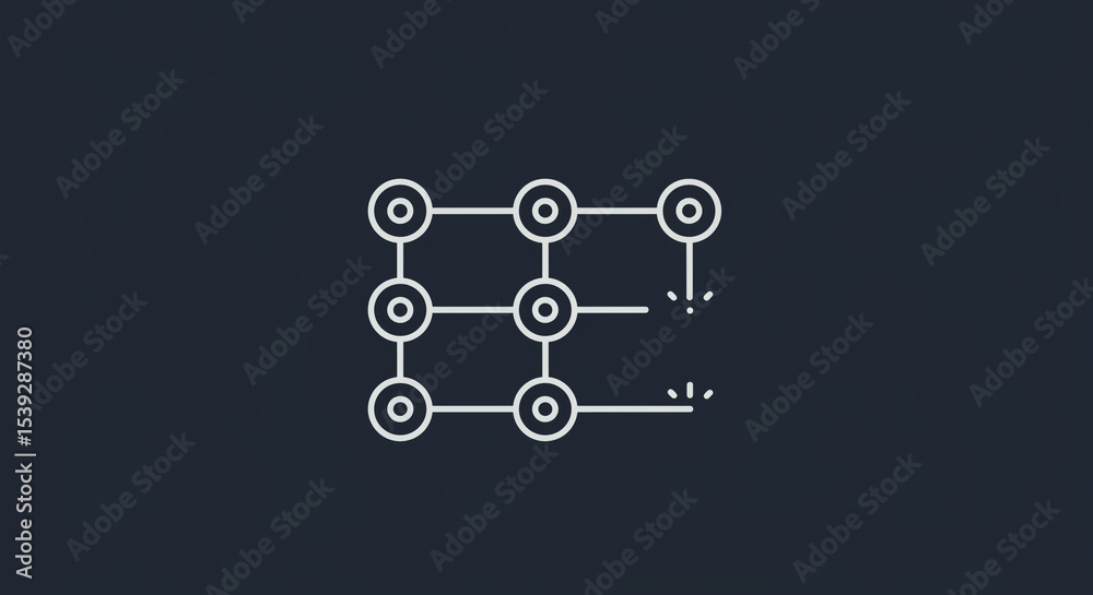 Wall mural a minimalist illustration of a grid of circles connected by lines on a dark background pattern desig