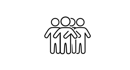 A minimalist line drawing of a group of three people standing together on a white background image view