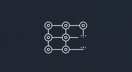 A minimalist illustration of a grid of circles connected by lines on a dark background pattern design
