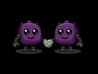 Fototapeta premium Two cheerful cartoon robots shaking hands in a friendly confrontation symbolizing collaboration and connection showcasing a delightful illustration of friendship and unity