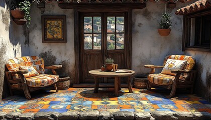 Rustic Mediterranean Outdoor Seating Area