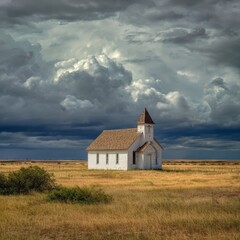 Fototapeta premium Lonely Church under Dramatic Sky