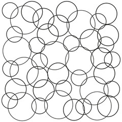 Circle overlap pattern. Outline vector design. Geometric loop shapes. Transparent ring layout.
