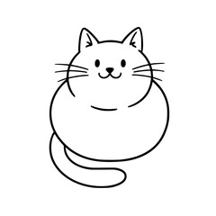 Cute Fat Cat Simple Line Art Vector