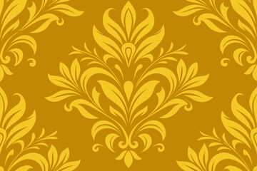Seamless pattern with golden flowers and leaves, a decorative vintage floral design
