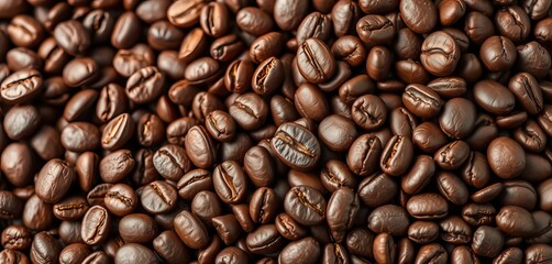 Fototapeta premium Rich brown whole and ground coffee beans, textures highlighted, dark roast, arabica