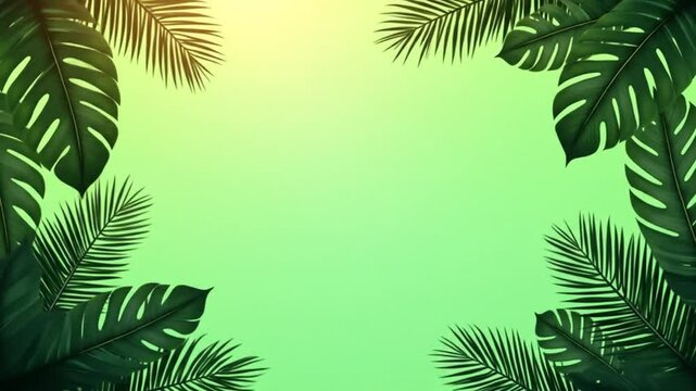 Tropical paradise frame with monstera and palm leaves for summer vibe design