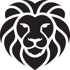 A stylized black and white lion head with a distinctive mane on a plain white background design art