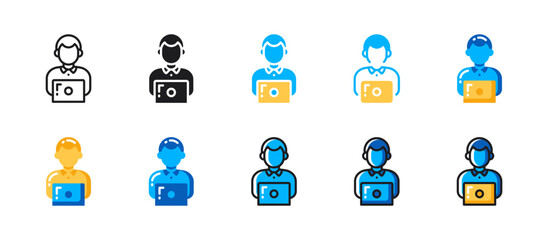 Male employee icon representing office staff, remote work, IT professional, business workforce, corporate staffer, and desk‑bound employee in vector.