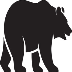 A simple black bear silhouette walking to the right on a light beige background in minimalist style