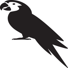A black silhouette of a parrot with a long tail perched on a branch against a light background