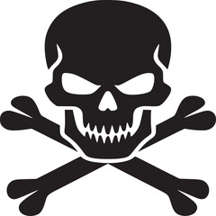 A black skull and crossbones design on a white background in a simple graphic illustration style