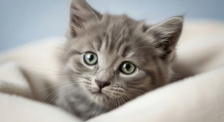 Fototapeta premium Adorable Gray Kitten A Close-Up Portrait of a Fluffy Grey Cat