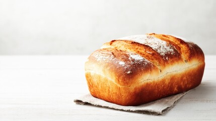 Freshly Baked Bread on Linen Cloth, Copy Space to Left