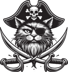 Pirate Cat Line Art